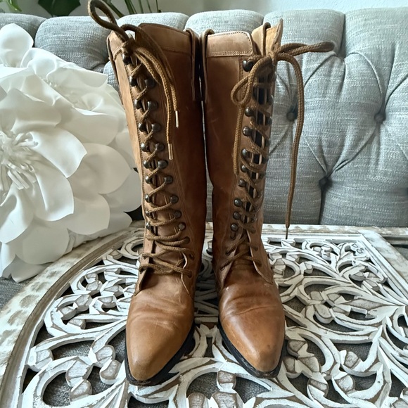 Seychell Brown Leather Lace Up Boots Women’s 5.5 - Picture 6 of 10